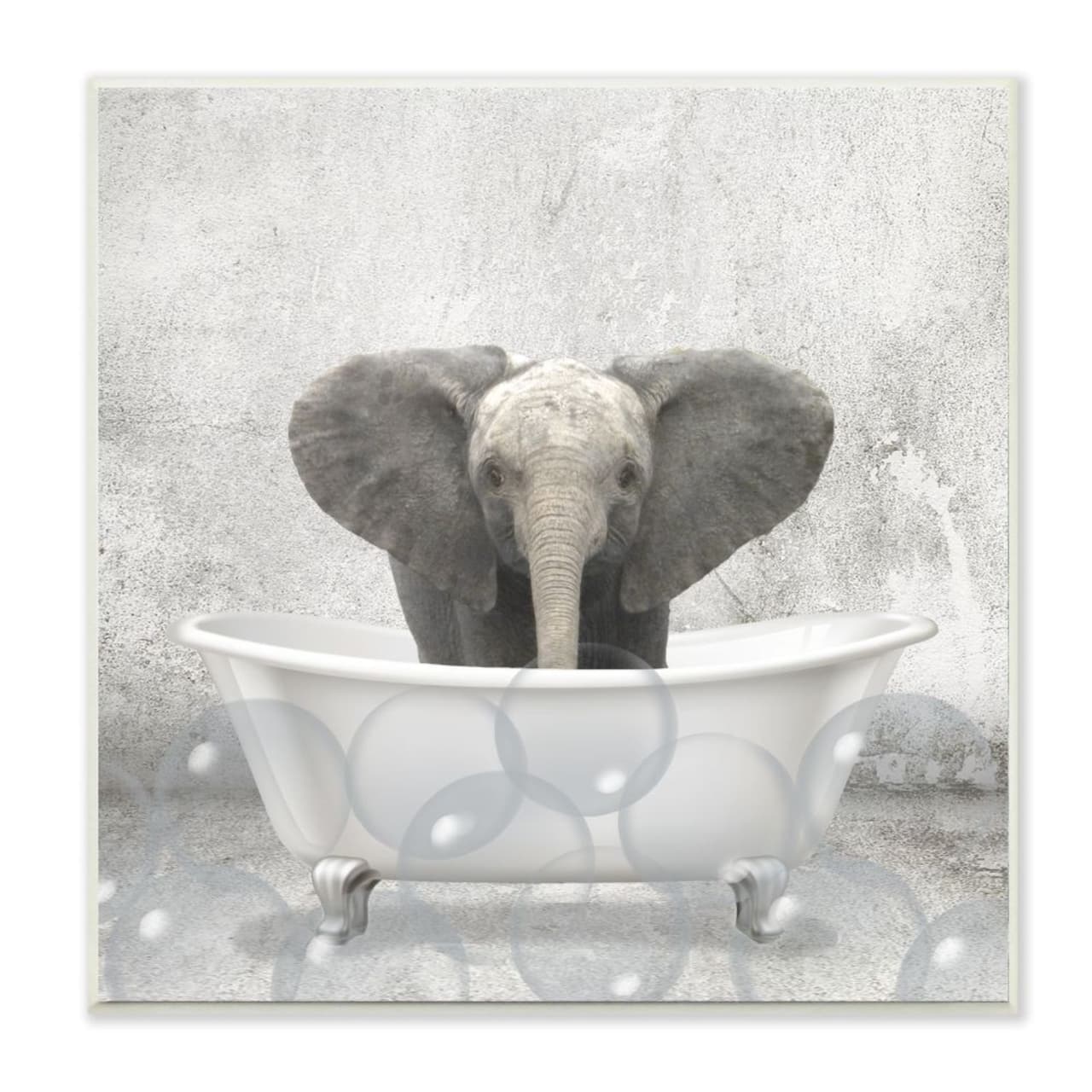 Stupell Industries Baby Elephant Bath Time Cute Animal Wall Plaque